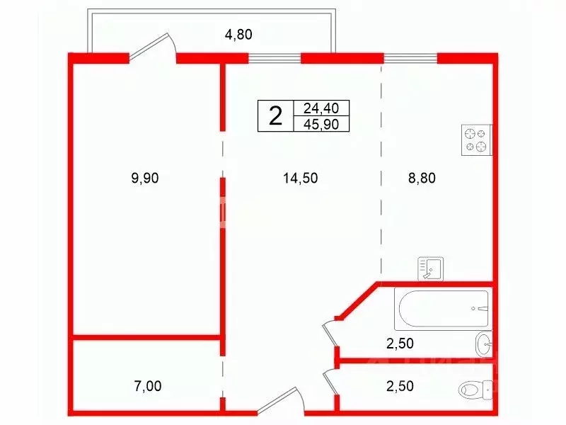 2-к кв. Санкт-Петербург просп. Энергетиков, 54К1 (45.9 м) - Фото 1