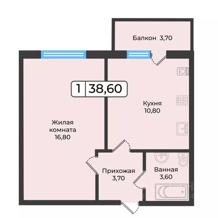 1-к кв. Ставропольский край, Ставрополь ул. Рогожникова, 21 (38.6 м) - Фото 1