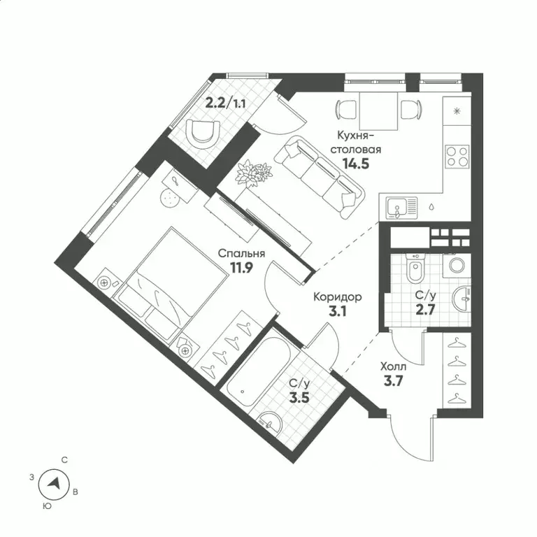 1-к кв. Свердловская область, Екатеринбург Солнечный жилрайон,  (40.5 ... - Фото 1