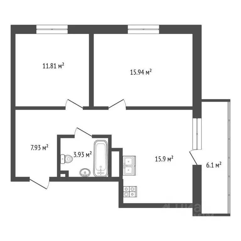 Квартира, 2 комнаты, 62 м - Фото 0