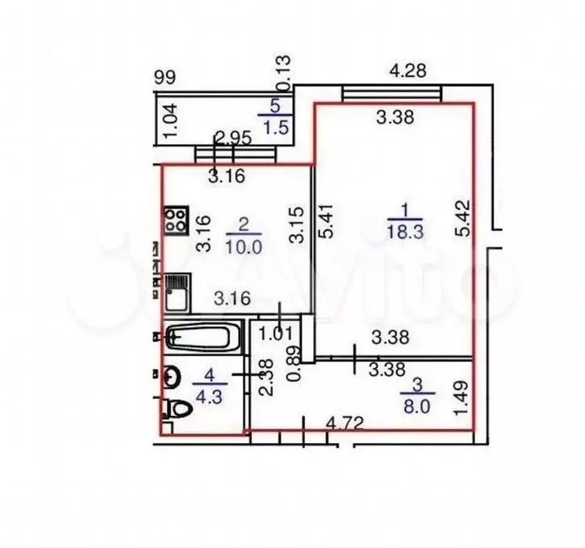 1-к. квартира, 40,5 м, 2/3 эт. - Фото 0