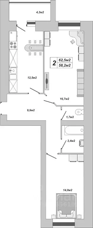 2-к кв. Тамбовская область, Тамбов ул. Чичерина, 7/1к3 (62.5 м) - Фото 0