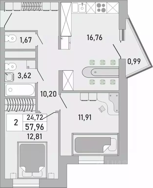 2-к кв. Башкортостан, Уфа Бакалинская ул., 9/1 (57.96 м) - Фото 0