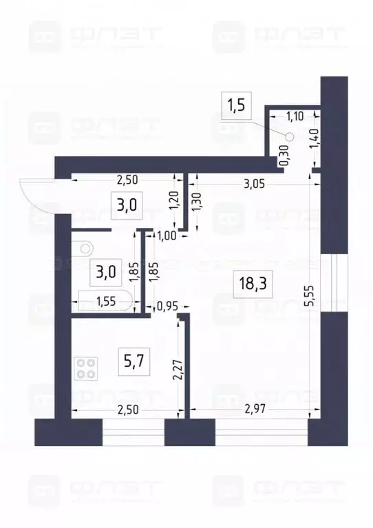 1-к кв. Татарстан, Казань ул. Баженова, 30 (31.2 м) - Фото 1