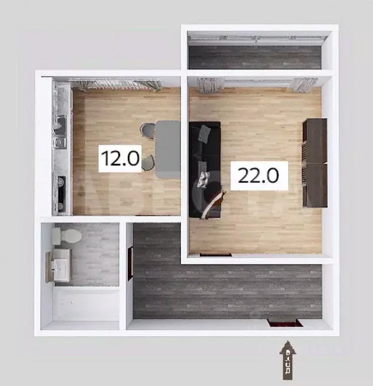 1-к кв. Омская область, Омск ул. Крупской, 14 (41.5 м) - Фото 2