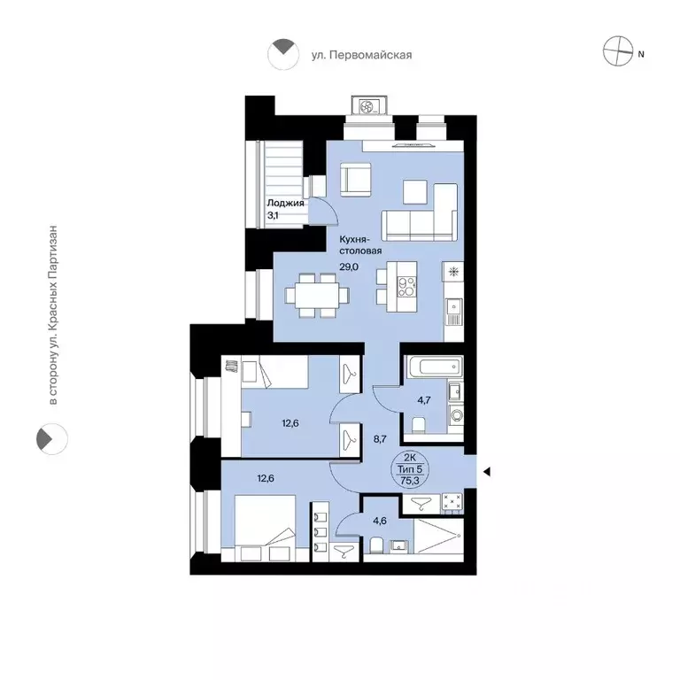 2-к кв. Коми, Сыктывкар Крутая ул., 2 (75.3 м) - Фото 0