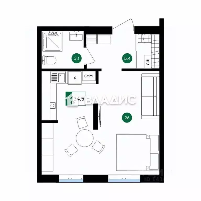 Студия Белгородская область, Белгород Новая жизнь мкр,  (34.5 м) - Фото 2