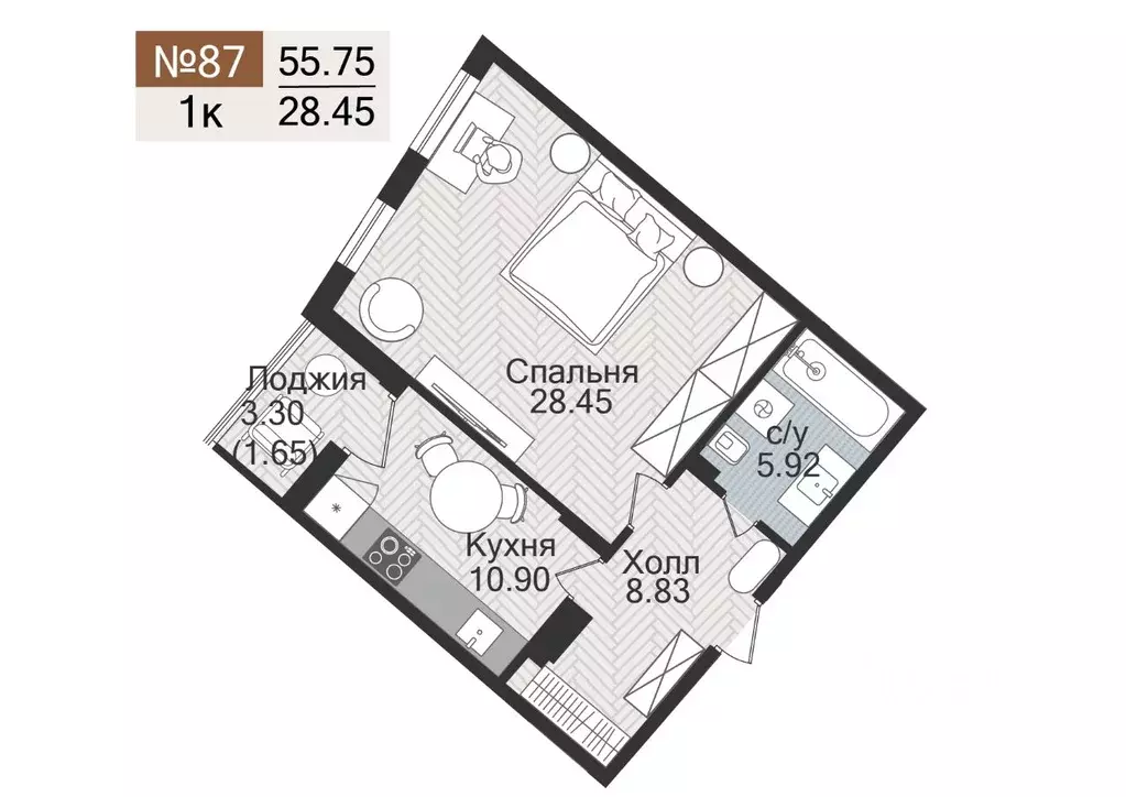 1-к кв. Калининградская область, Гурьевск  (55.75 м) - Фото 1