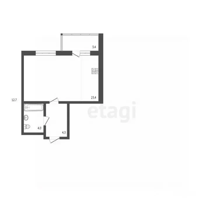 Студия Ханты-Мансийский АО, Сургут ул. Ивана Захарова, 11/1 (32.2 м) - Фото 2