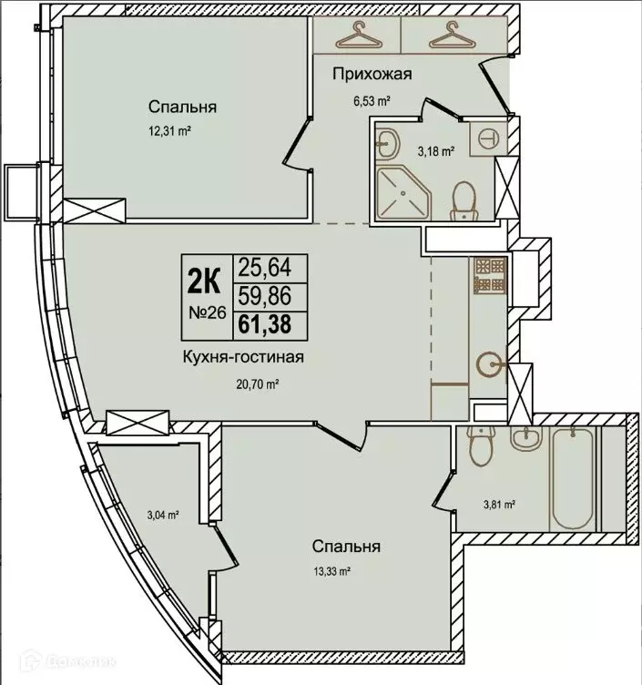 Продаётся 2-к квартира, 63 м - Фото 1