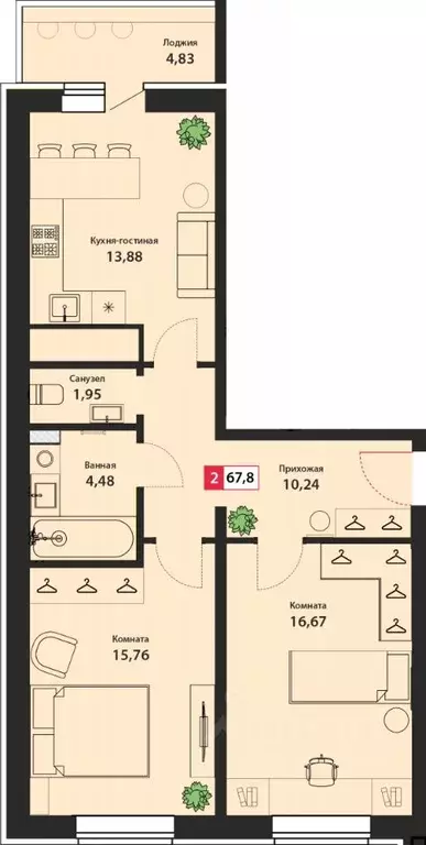 2-к кв. Тверская область, Тверь Оснабрюкская ул., 22к1 (67.8 м) - Фото 1