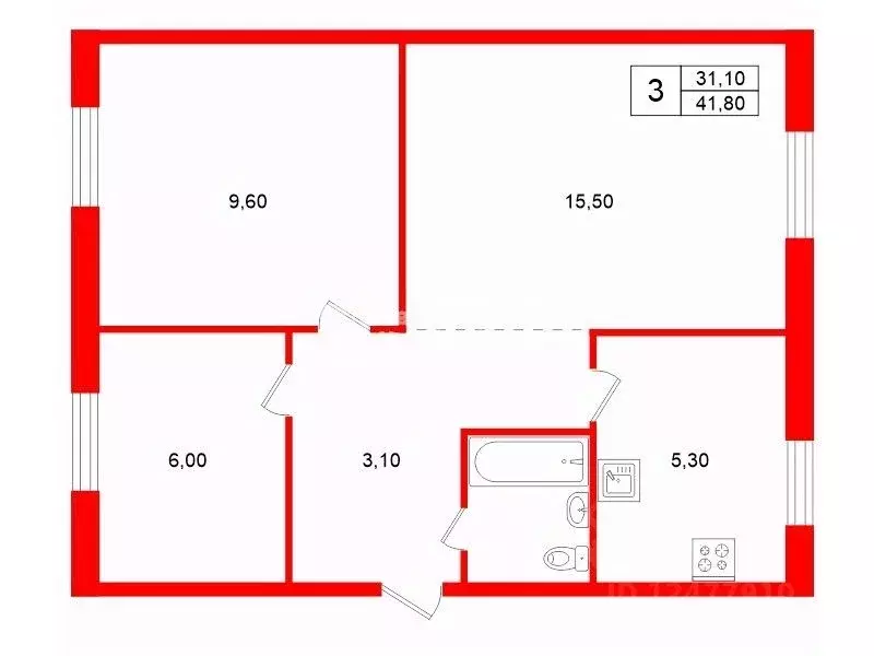 3-к кв. Санкт-Петербург ул. Костюшко, 70 (41.8 м) - Фото 2