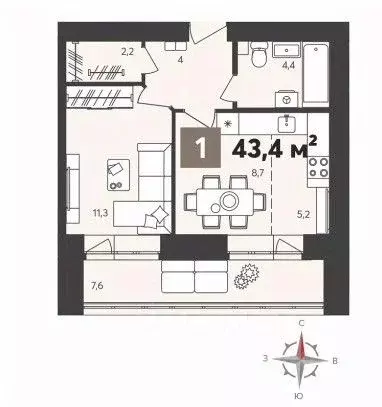 1-к кв. Пензенская область, Пенза ул. Шмидта, 5 (43.4 м) - Фото 1