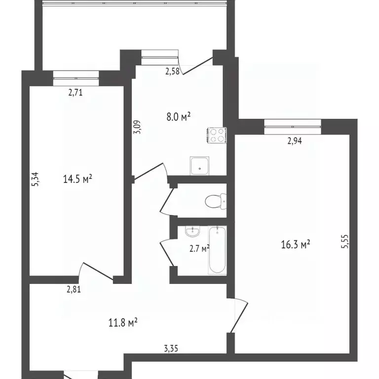 2-к кв. Вологодская область, Вологда Судоремонтная ул., 4А (62.0 м) - Фото 1