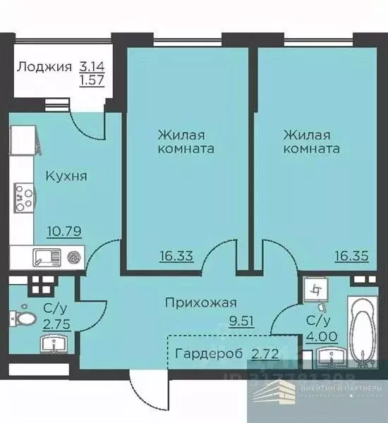 2-к кв. Воронежская область, Воронеж ул. Ломоносова, 116Б (64.0 м) - Фото 0