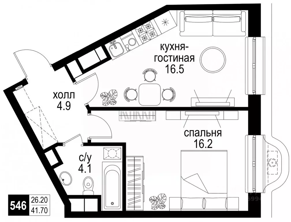 2-к кв. Москва проезд Проектируемый № 789 (41.7 м) - Фото 0