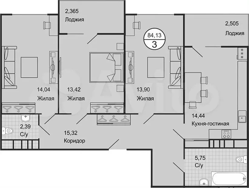 4-к. квартира, 93,1м, 22/22эт. - Фото 1