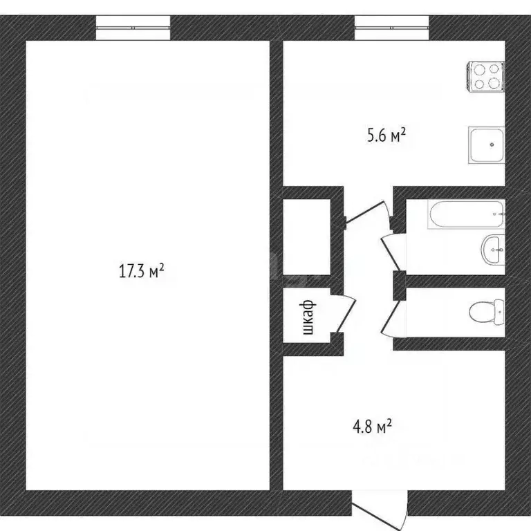 1-к кв. Ямало-Ненецкий АО, Новый Уренгой Железнодорожная ул., 6Б (31.2 ... - Фото 2