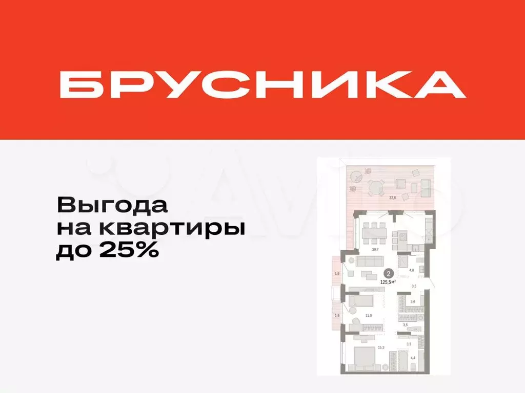 2-к. квартира, 125,5 м, 8/11 эт. - Фото 0