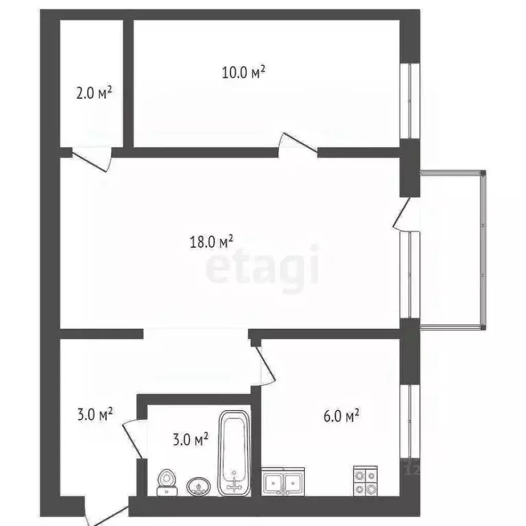 2-к кв. Костромская область, Кострома ул. Гагарина, 7 (45.3 м) - Фото 1