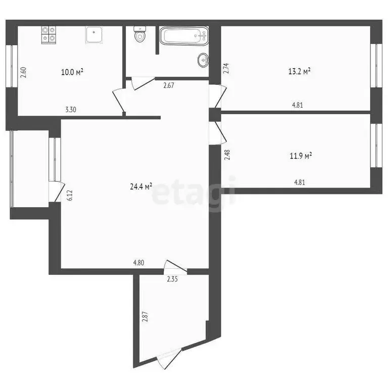 3-комнатная квартира: Тюмень, улица Газовиков, 6 (70 м) - Фото 0