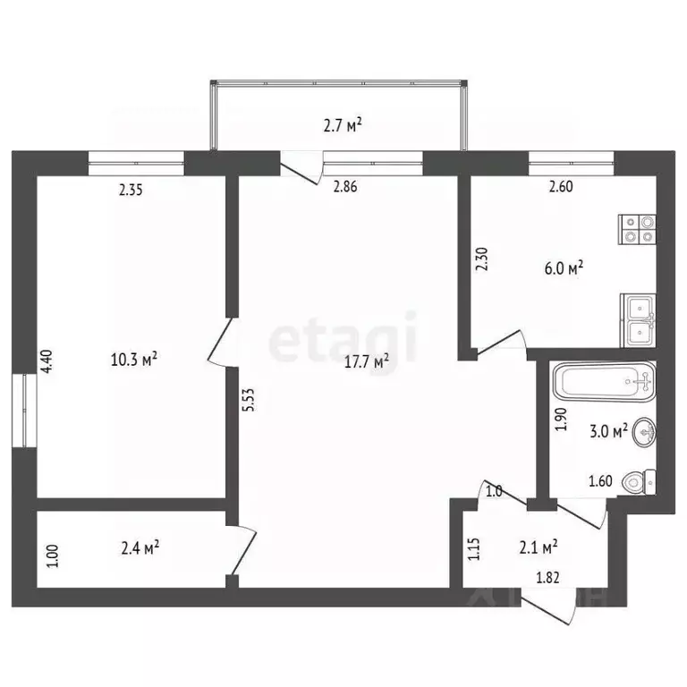 2-к кв. Хабаровский край, Комсомольск-на-Амуре ул. Кирова, 34 (42.0 м) - Фото 2