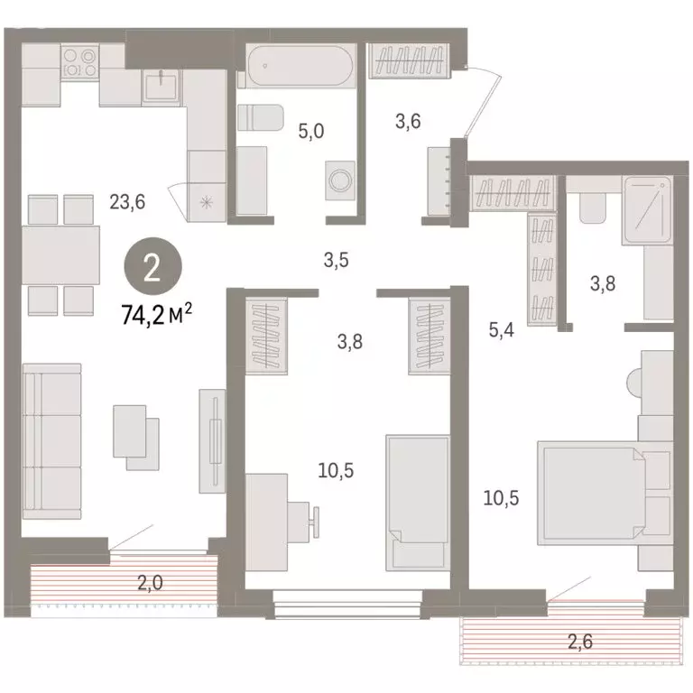 2-комнатная квартира: Новосибирск, улица Аэропорт (74.23 м) - Фото 1