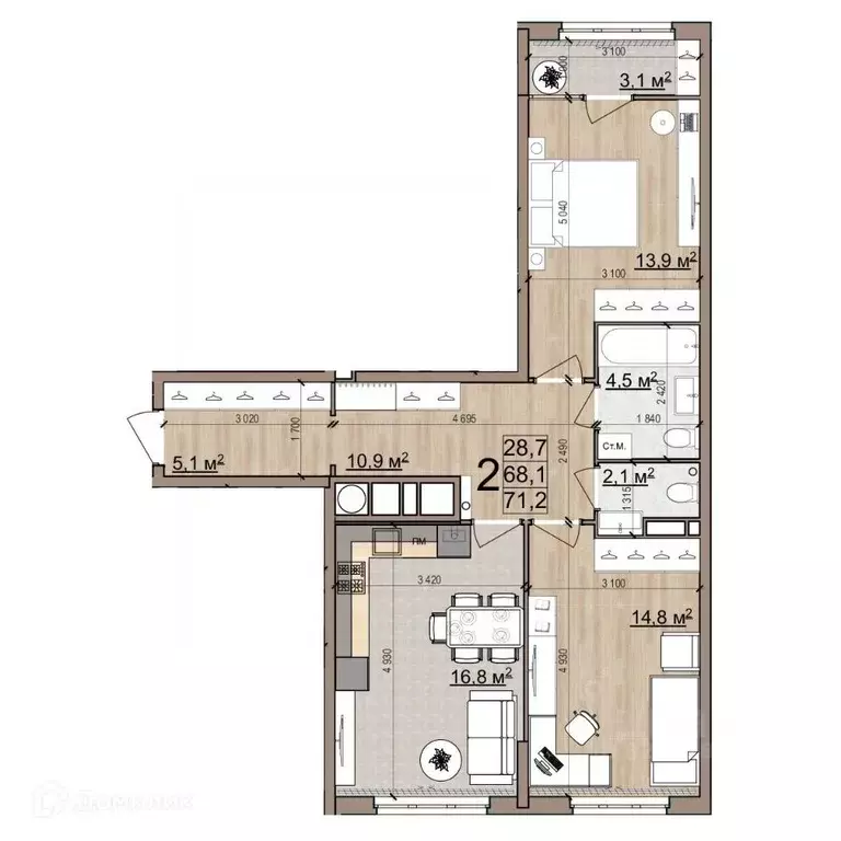 2-к кв. Рязанская область, Рязань Еврокласс жилой комплекс (71.2 м) - Фото 1