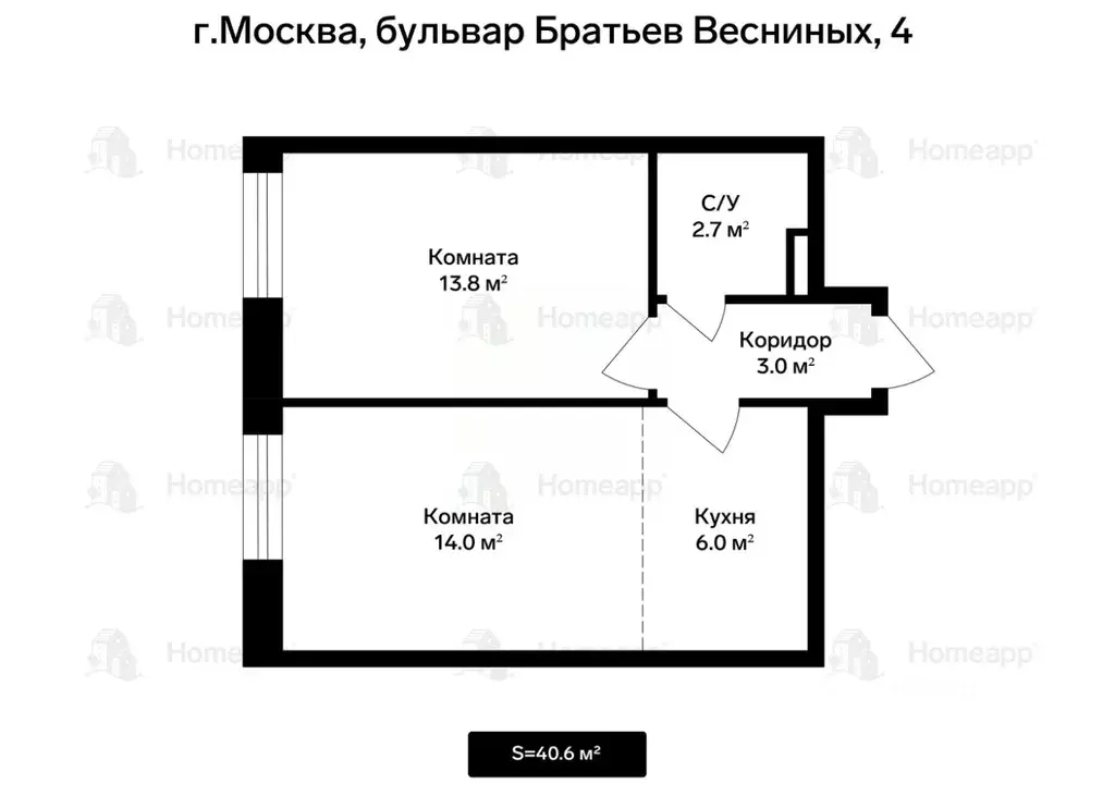 2-к кв. Москва бул. Братьев Весниных, 4 (39.5 м) - Фото 2