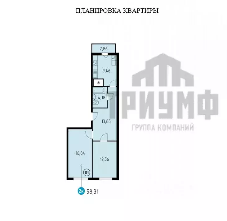 2-к кв. Нижегородская область, Кстово ул. Сутырина, 9 (58.31 м) - Фото 1