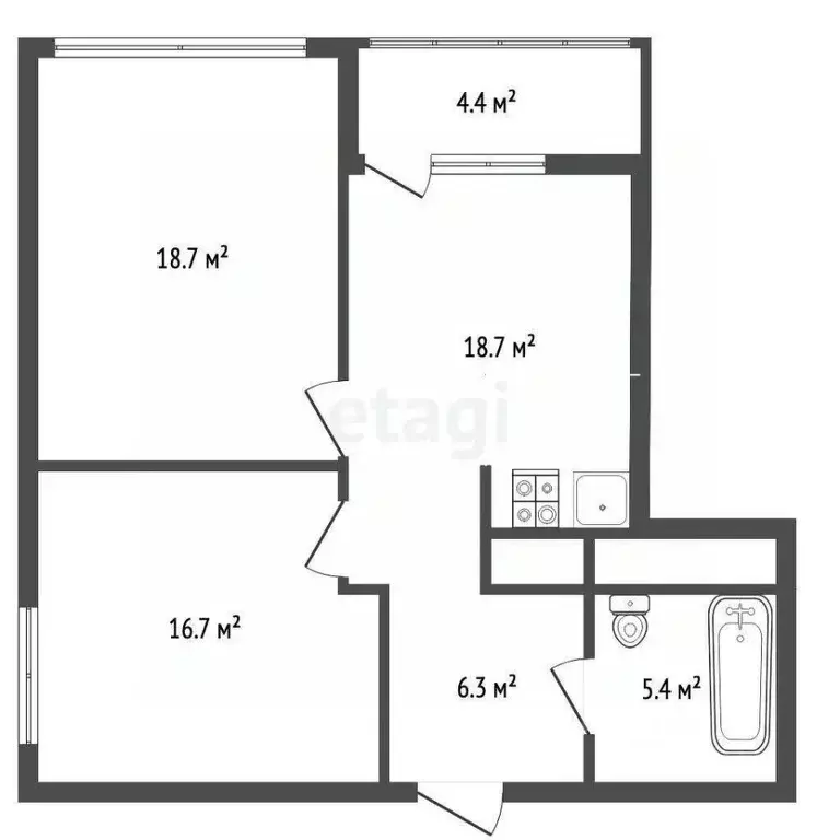 2-к кв. Свердловская область, Екатеринбург Уктус жилрайон, Светлый ... - Фото 2