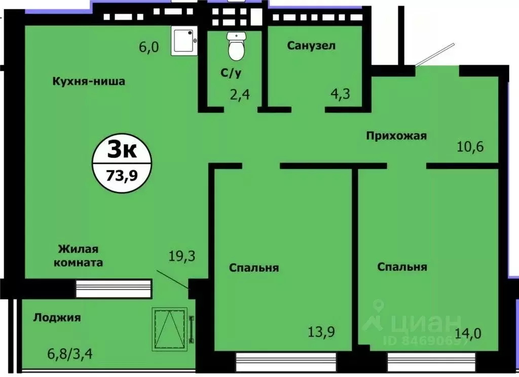 3-к кв. Красноярский край, Красноярск ул. Лесников, 51 (72.4 м) - Фото 0