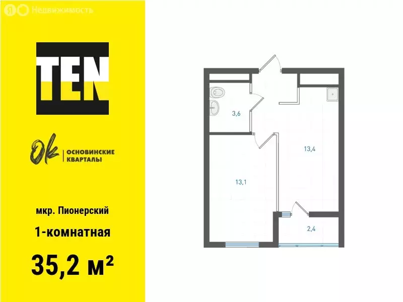 1-комнатная квартира: Екатеринбург, улица Учителей, 33 (35.2 м) - Фото 0