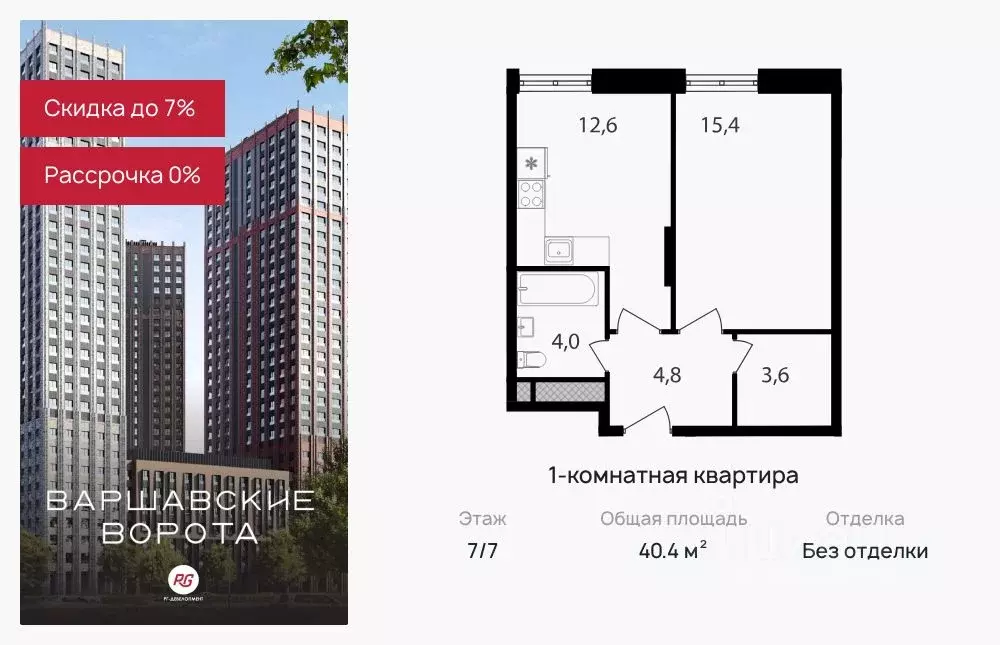 1-к кв. Москва Варшавские Ворота жилой комплекс, 1.2 (40.4 м) - Фото 0