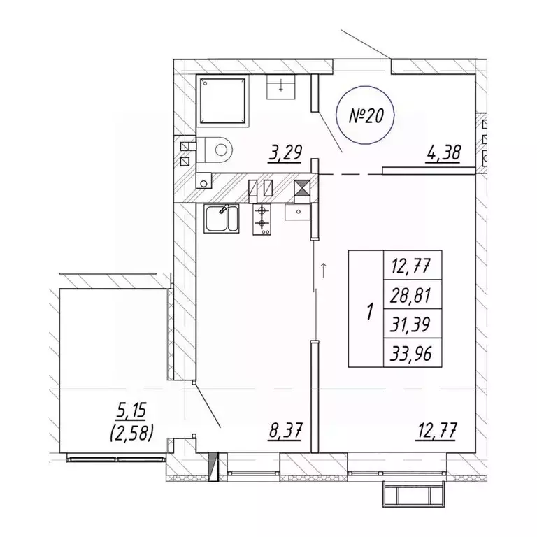 1-к кв. Калининградская область, Зеленоградск  (33.96 м) - Фото 1
