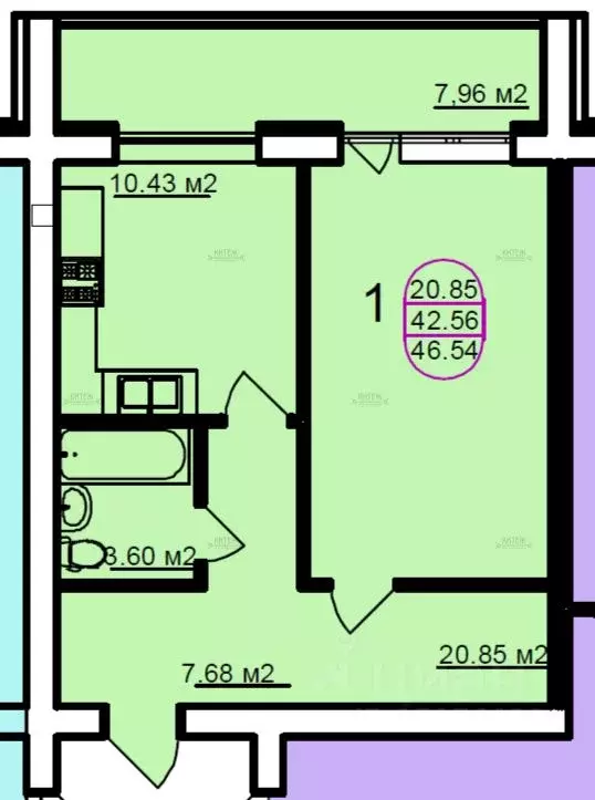 1-к кв. Калужская область, Калуга ул. Изумрудная, 25 (46.7 м) - Фото 2