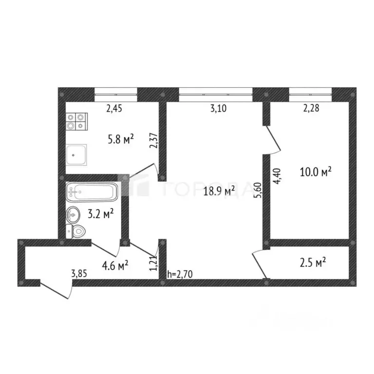 2-к кв. Кемеровская область, Новокузнецк ул. 40 лет ВЛКСМ, 61 (45.0 м) - Фото 2