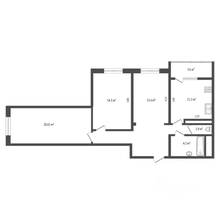 3-к кв. Тюменская область, Тюмень ул. Николая Зелинского, 19 (76.5 м) - Фото 2