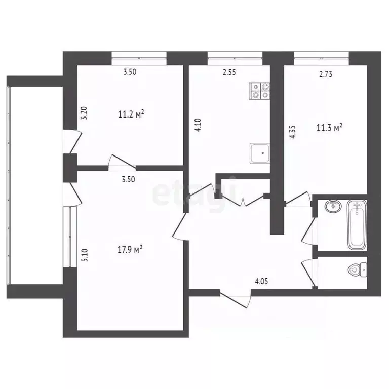 3-к кв. Калужская область, Калуга ул. Рылеева, 6 (64.0 м) - Фото 2