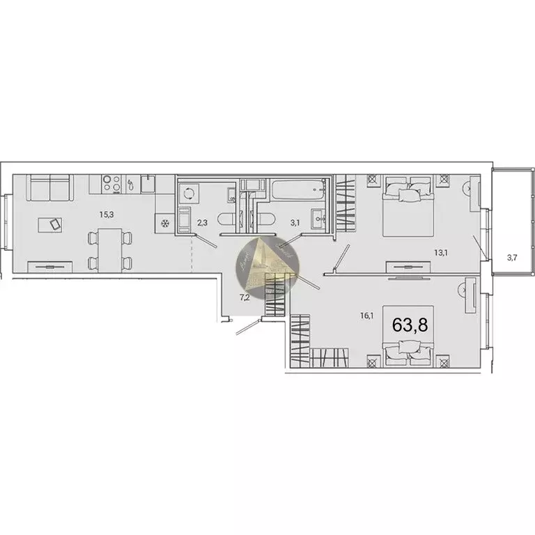 2-комнатная квартира: Санкт-Петербург, набережная реки Каменки, 3к3 ... - Фото 1