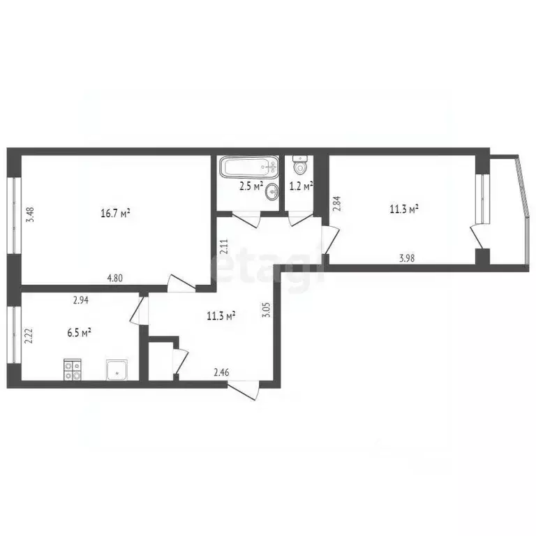 2-к кв. Ростовская область, Таганрог ул. Лизы Чайкиной, 38 (50.8 м) - Фото 2