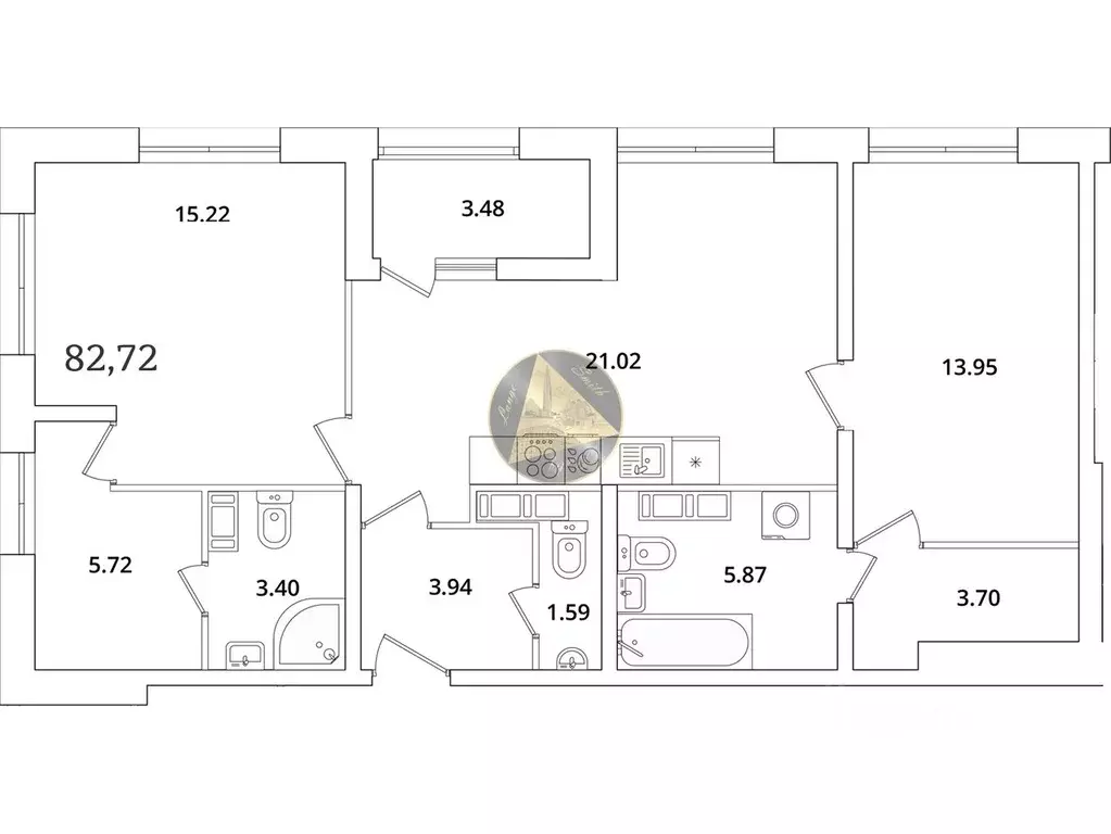 2-к кв. Санкт-Петербург просп. Маршала Блюхера, 3к2 (82.72 м) - Фото 2