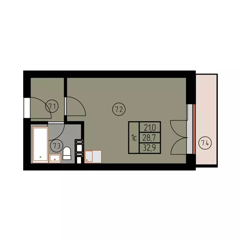 Квартира-студия: Лесное, КА Отрада Resort (32.9 м) - Фото 1