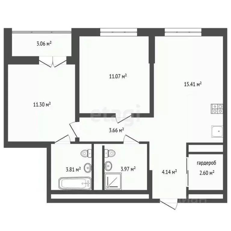 2-к кв. Тюменская область, Тюмень Холодильная ул. (56.0 м) - Фото 1