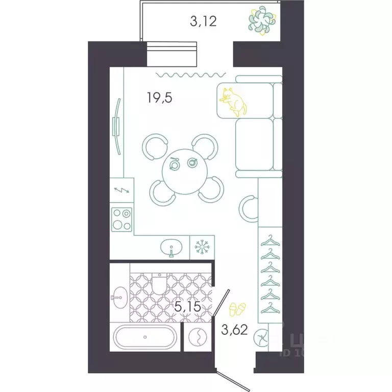 Студия Пензенская область, Пенза Колышлейская ул., 7 (30.37 м) - Фото 0