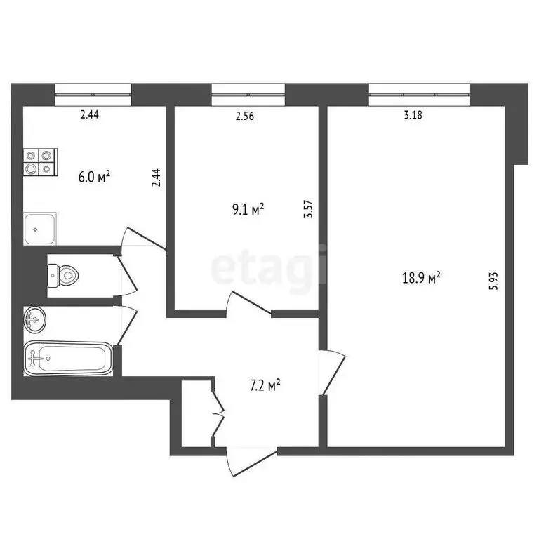 2-комнатная квартира: Нижнекамск, проспект Мира, 23 (44.6 м) - Фото 0