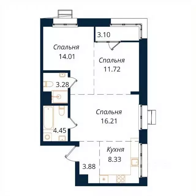 3-к кв. Иркутская область, Иркутск Байкальская ул., 246Б (64.9 м) - Фото 1