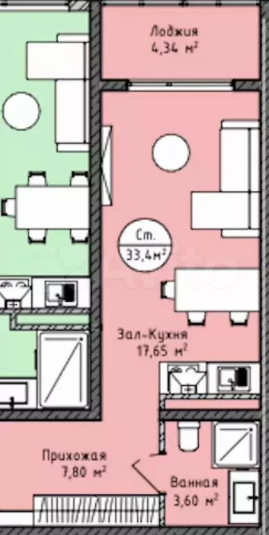 Квартира-студия, 33 м, 6/17 эт. - Фото 0