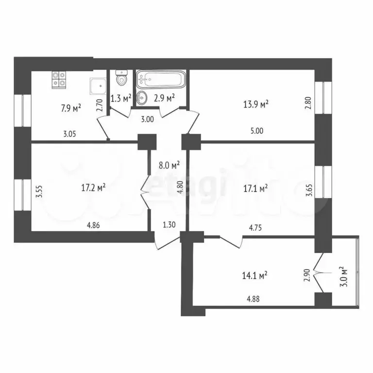 4-к. квартира, 82,4 м, 4/4 эт. - Фото 0