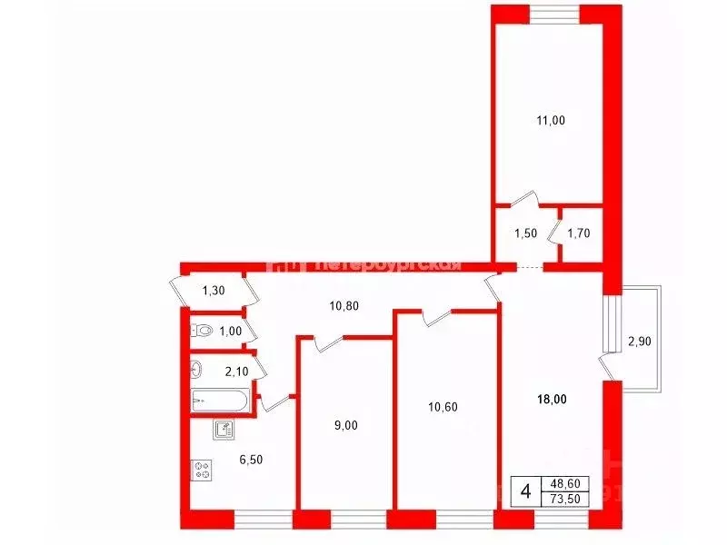 4-к кв. Санкт-Петербург пос. Металлострой, Садовая ул., 20 (73.5 м) - Фото 2